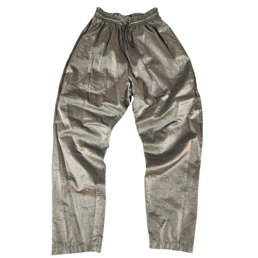 Vintage Duffel Metallic Pants Silver 80s Baggy Joggers Zip Leg Made in USA